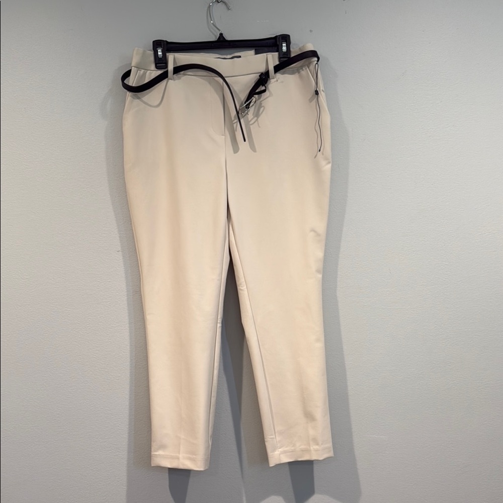 JL Atelier Cream and Black Chinos with Elastic Waist Cropped - Size Large